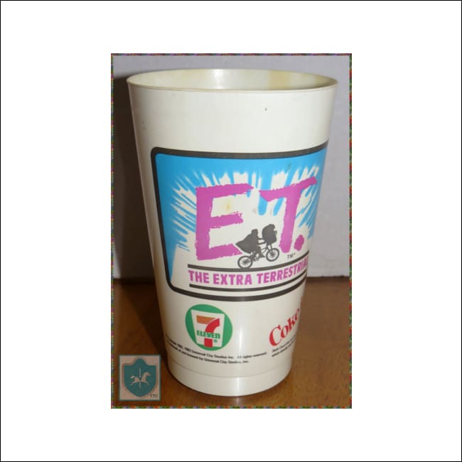 1983 - 7Eleven - E.T. EXTRA-TERRESTRIAL - pvc 6'' tall - thin tumbler / drinking glass / cup - Toffey's Treasure Chest
