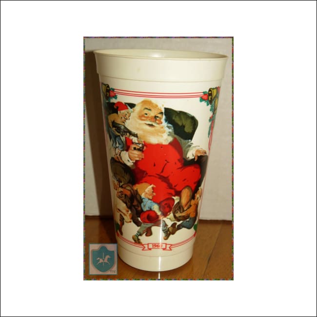 1992 Coca-Cola - French PERE NOEL - pvc 6'' tall - thin tumbler / drinking glass / cup - - Toffey's Treasure Chest