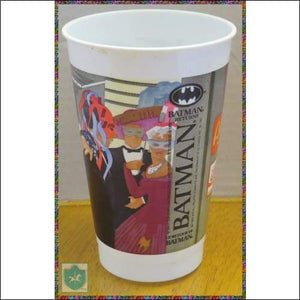 1992 McDonalds Happy Meals - BATMAN RETURNS - pvc 6'' tall - thin tumbler / drinking glass / cup - Toffey's Treasure Chest