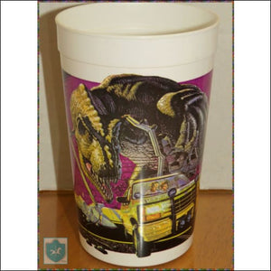 1992 McDonald's Happy Meals - JURASSIC PARK - pvc 6'' tall - thin tumbler / drinking glass / cup - Toffey's Treasure Chest
