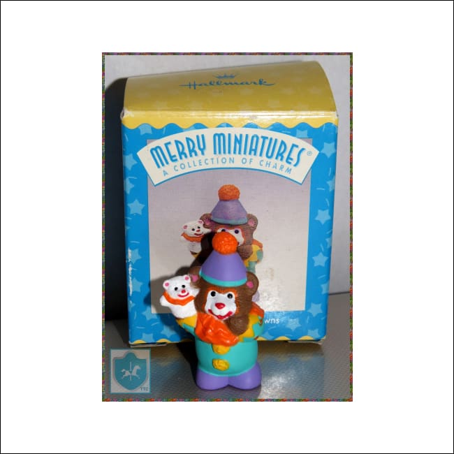 1997 Hallmark - Merry Miniature - Happy birthday Clown Bear - figurine w box - 1.75''tall - Toffey's Treasure Chest