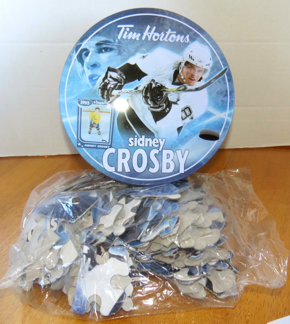 2009 TIM HORTON Hockey NHL SIDNEY COSBY - Penguins - ROUND TIN BOX Complete Puzzle 16.25''x11'' 100 pcs