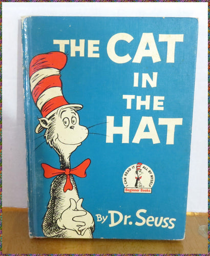 1957 DR SEUSS - CAT IN THE HAT - Vintage english book blue
