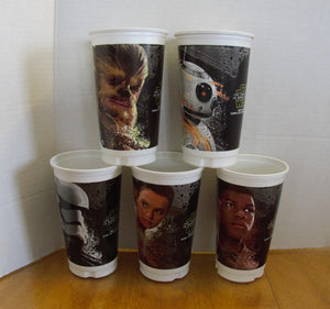 2015 - STAR WARS - THE FORCE AWAKENS - pvc  tall - thin tumbler / drinking glass / cup - LOT OF 5