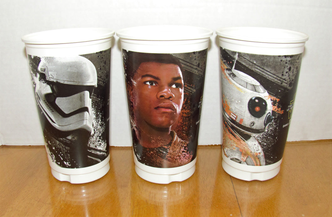 2015 - STAR WARS - THE FORCE AWAKENS - pvc  tall - thin tumbler / drinking glass / cup - LOT OF 4