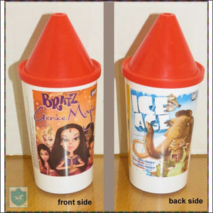 Ice Age / Bratz - Pvc 4 Tall - Thin Tumbler / Drinking Glass / Cup With Red Lid / Top - Vaisselle