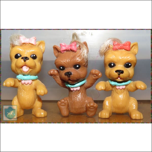 Mattel - YORKIE - Yorshire terrier - Puppy dog - lot (3) 2 tall - Dolls