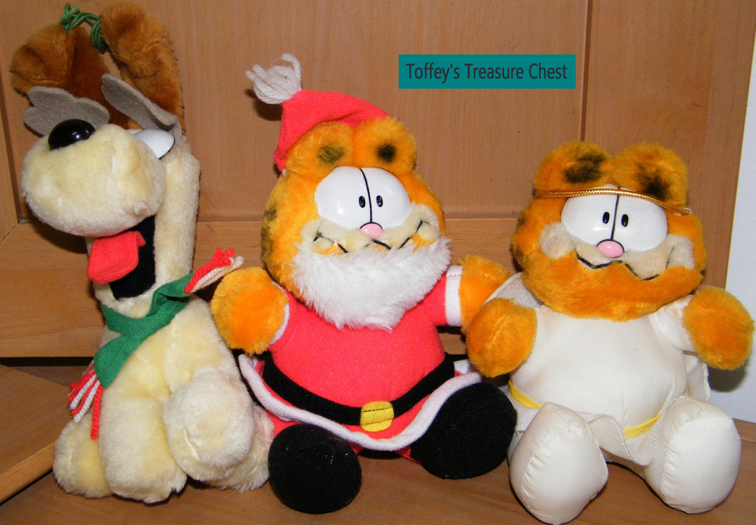 Vintage 80's McDonald's - GARFIELD as SANTA, ODIE and ANGEL - happy meal toy plush