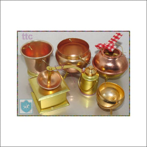 Vintage Miniature - Copper / Brass - Pans And Others Lot - 7Pcx Dollhouse Size - Miniatures